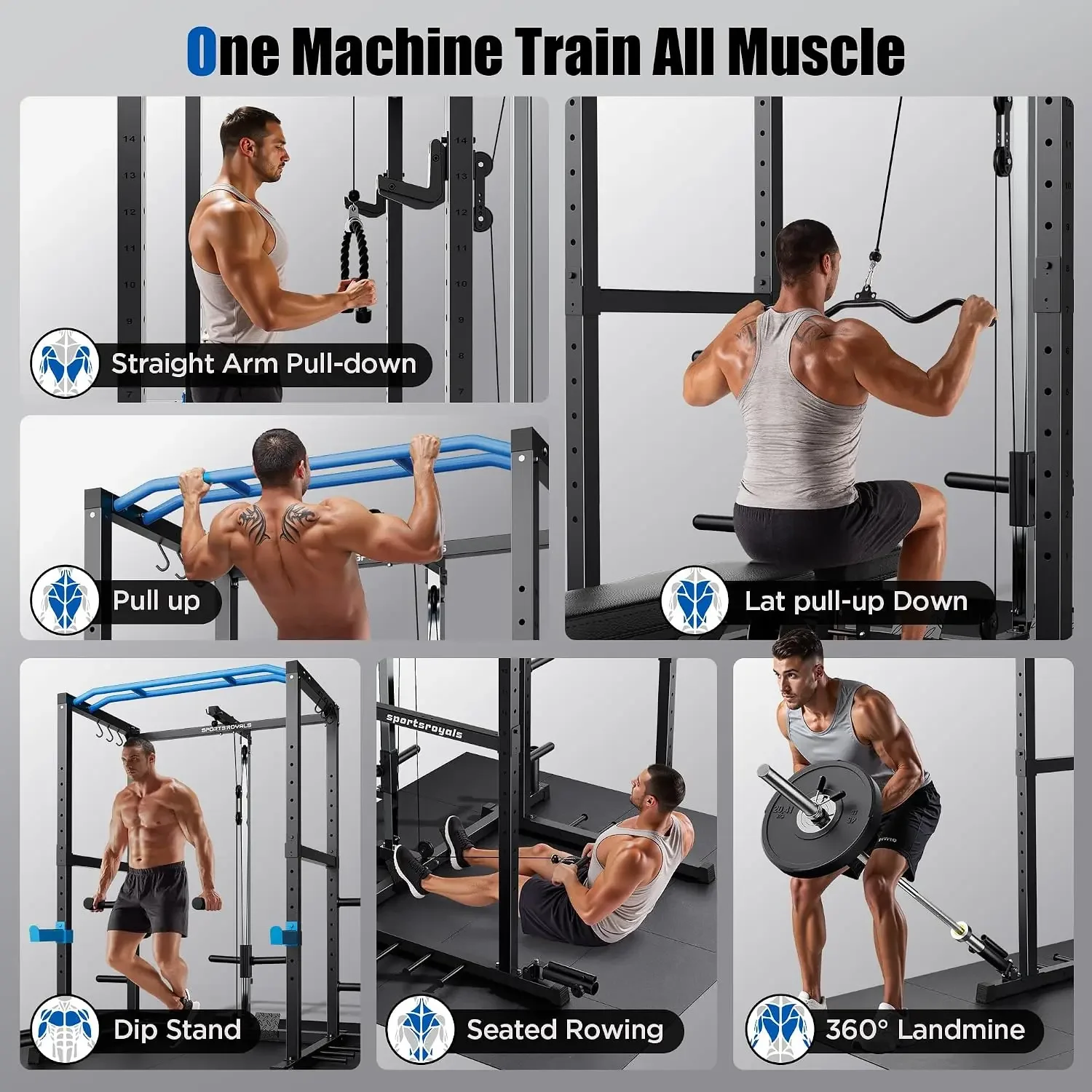 Power Rack, Multi-Functional Power Cage, Squat Rack with Pulley System & LAT Pull Down, Workout Cage with J Hooks, Customized