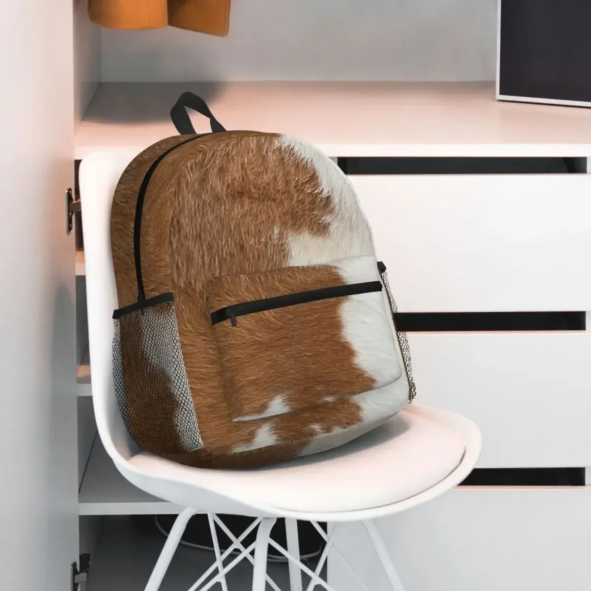 Custom Bag Stylish Cow Fur Cowhide Texture Cow Skin Print Pattern Student Backpack School Bag Hiking For Men Women Bookbag Shoul