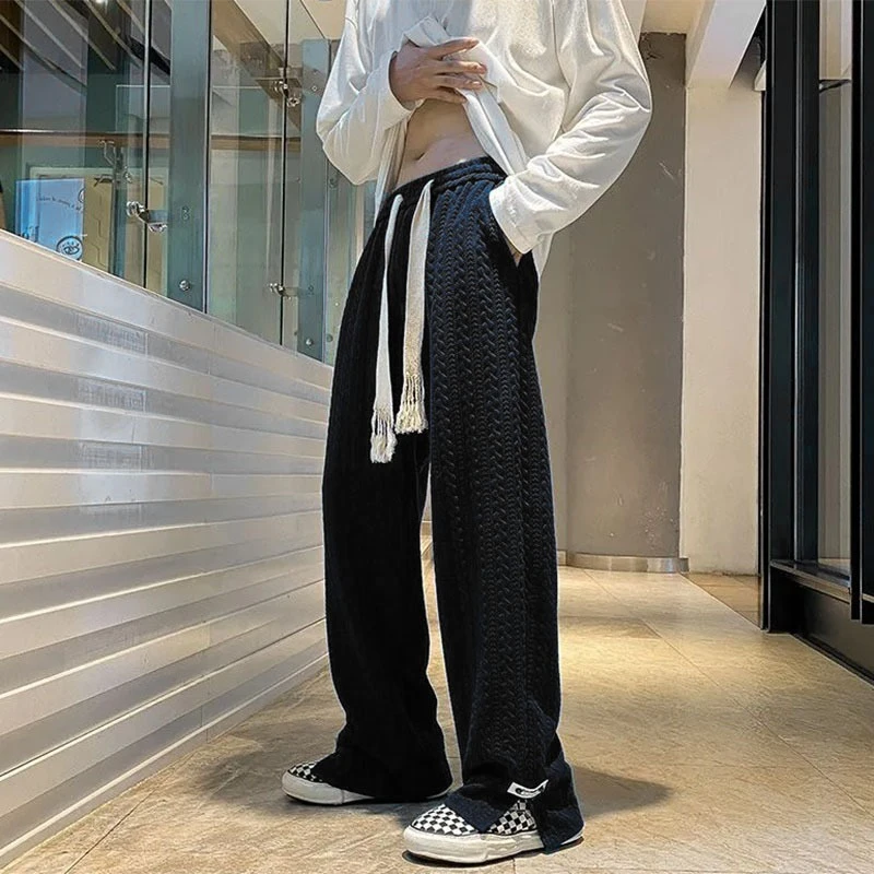 Baggy Man Pants Jogger High Street Sweatpants Loose Casual Side Straight-Leg Pants Vintage Blue Jacquard Bottoms Male Clothes