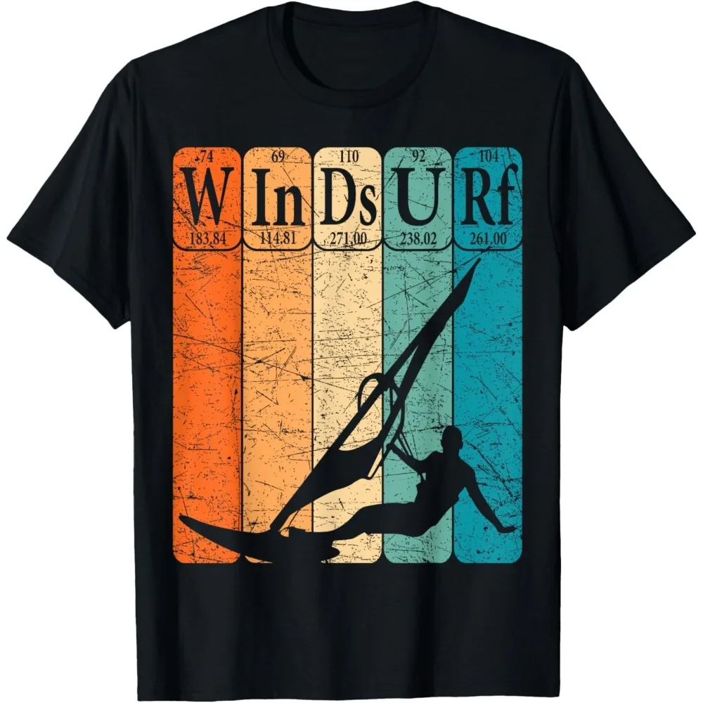 Windsurfing T-Shirt Retro Periodic Table Elements Print Unisex Short Sleeve O-neck Casual Cotton Graphic T Shirts Men Clothing