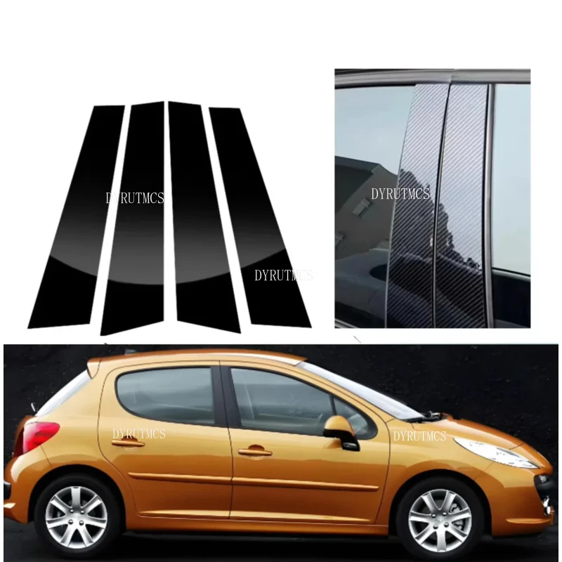 

4pcs Glossy Black Pillar Post Carbon Fiber Fit For Peugeot 207 2009 2010 2011 2012 2013 Window Door Deal B CCover Sticker