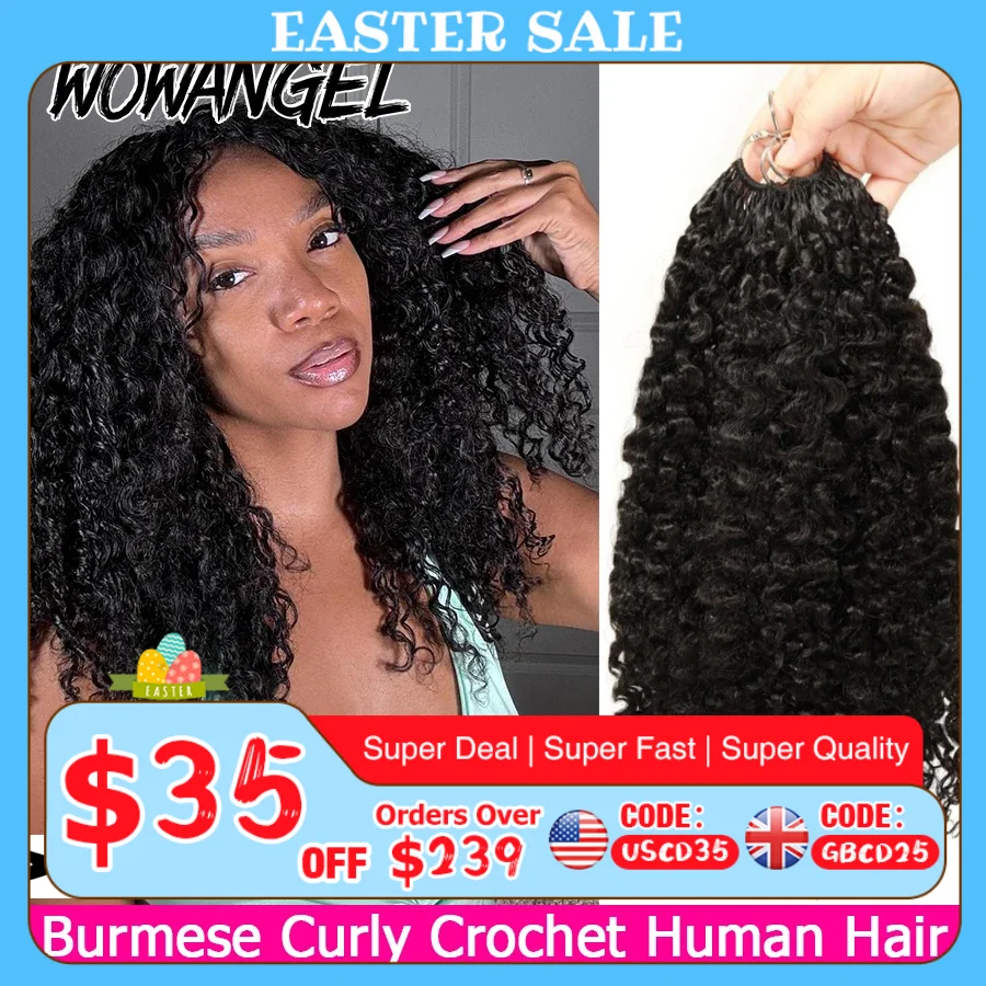Burmese Curly Feather Crochet For Braiding Pre-Separated Invisible Knotless Crochet Hair 100% Human Hair Extensions For Women