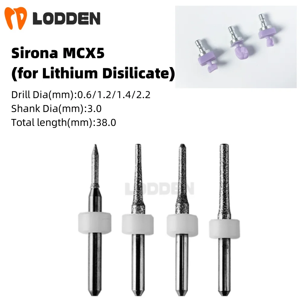 

Sirona MCX5 Dental Milling Burs For LIthium disilicate Grinding D3 Shank Carborundum Coating Diameter 0.6/1.2/1.4/2.2mm Drill