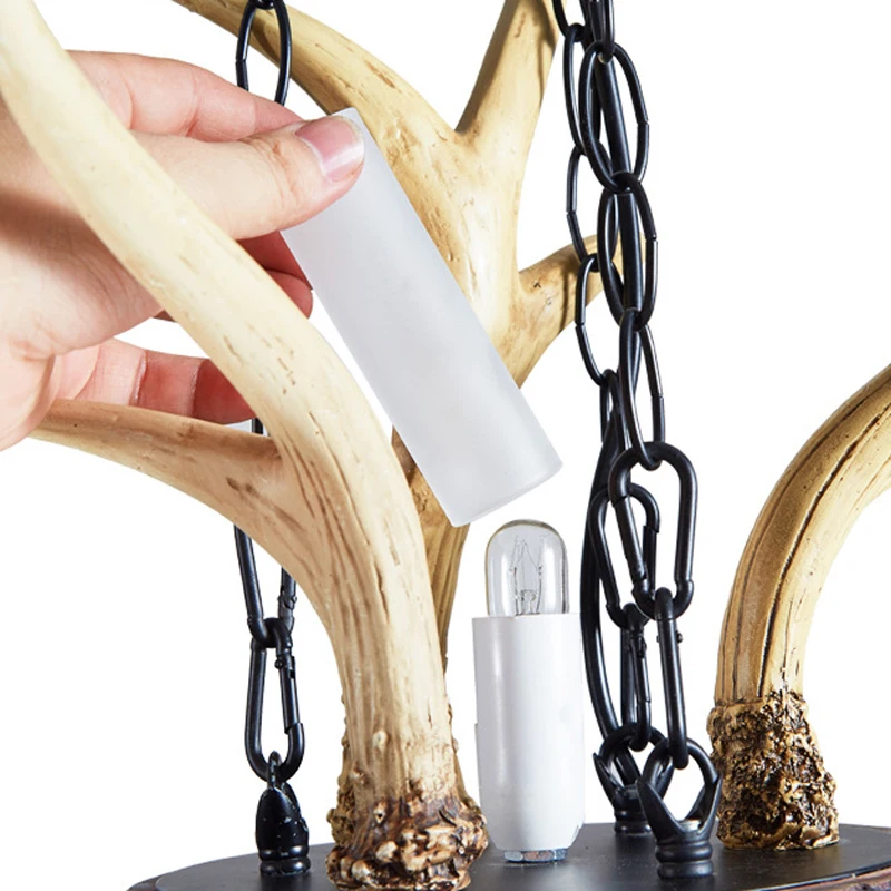 American Rural Creative Antler Resin Chain Droplight Southeast Asia Retro Restaurant Clothes Shop Led Decorative Pendent Lamp