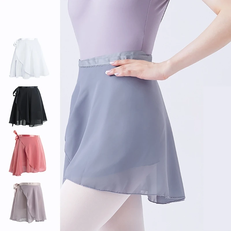 

Women Solid Color Ballet Skirt Dance Wrap Skirts Sheer Chiffon Over Scarf Tutus with Adjustable Waist Ties for Leotards