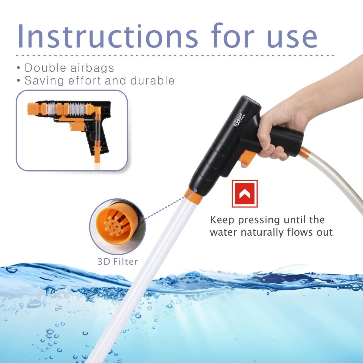 

Fish Tank Aquarium Gravel Cleaner Kit Long Nozzle for Water Changing with Air-Pressing Button Adjustable Water Flow Control