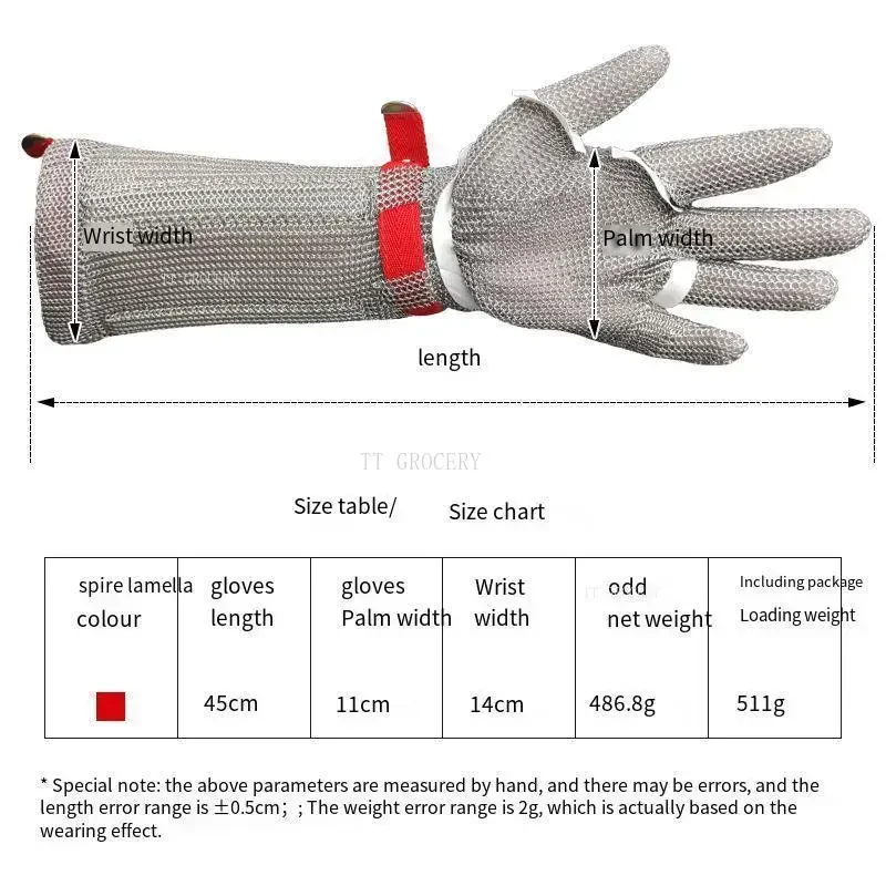 1pc High Quality 100% Stainless Steel Ring 304 Cut Resistant Butcher Protective Mesh Meat Extended Version Level 5 Worker Gloves