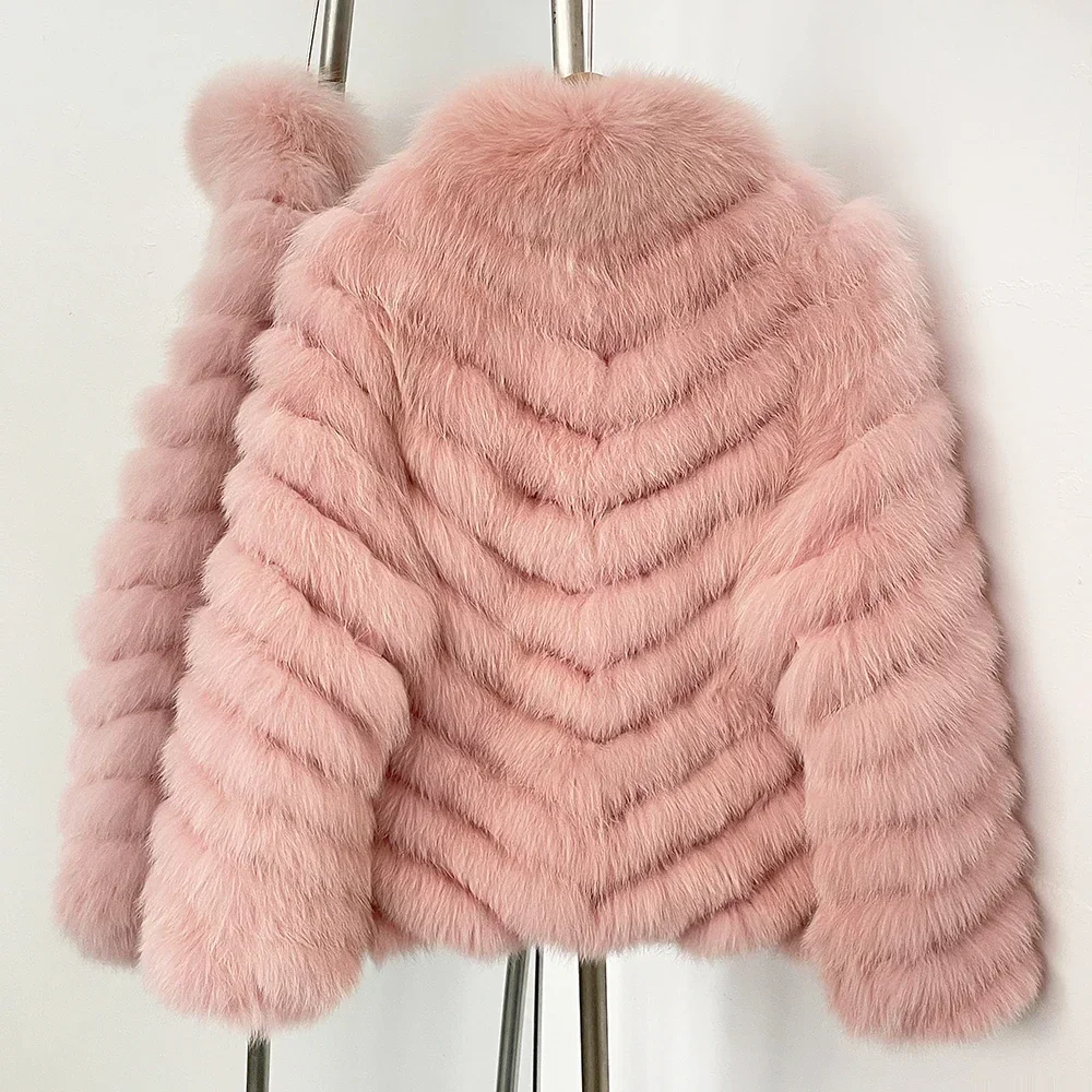 OFTBUY Neue Herbst-Winter-Oberbekleidung für Damen, Wendbare Stehkragen-Jacke aus echtem Fuchsfell, Chevron-Schnitt, kurze, abgeschnittene Naturpelzjacke – Detail 31
