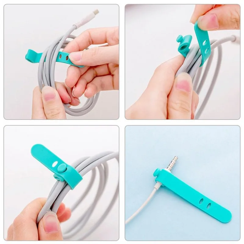 20/4Pcs Mobile Phone Cable Winder Earphone Clip Charger Cord Organizer Management Silicone Wire Cord Fixer Holder Cable Belt