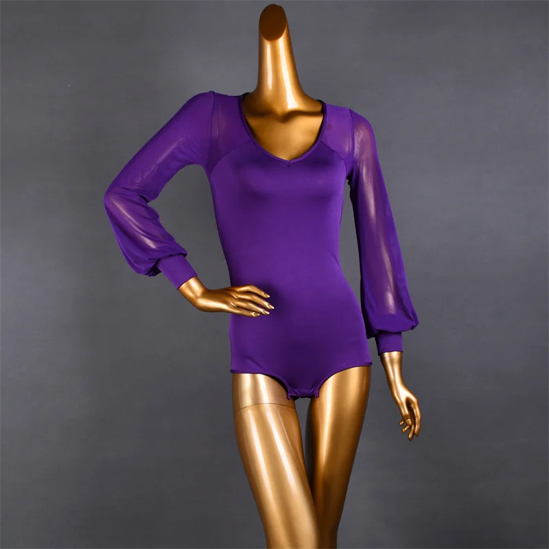 

2025 Women Latin Dance Top Adult Female Performance Sexy One-piece Crotch Tops Ballroom Samba Dancing Practice Costume