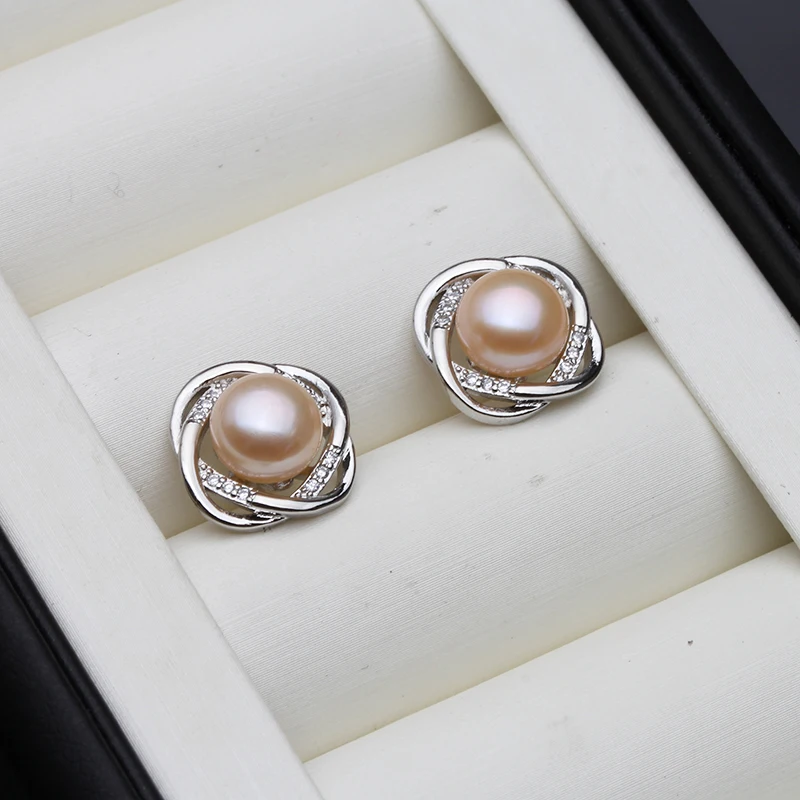 925 Sterling Silver Earrings For Women,wedding Freshwater Natural Pearl Earrings For Mother Birthday Present White