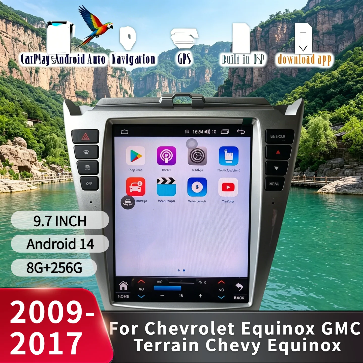 Radio Multimedia con GPS para Auto, Android 14, CarPlay, para Chevrolet Equinox, GMC Terrain, Chevy Equinox 2009, 2010-2017, Pantalla de 9.7 Pulgadas