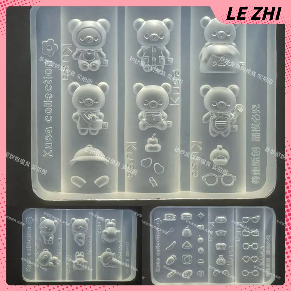

1Pc Cartoon Rilakkuma Series 3D Acrylic Mold Nail Art Decoration Pudding Glasses Hat Posture Carrot Bread Nail Template Mold