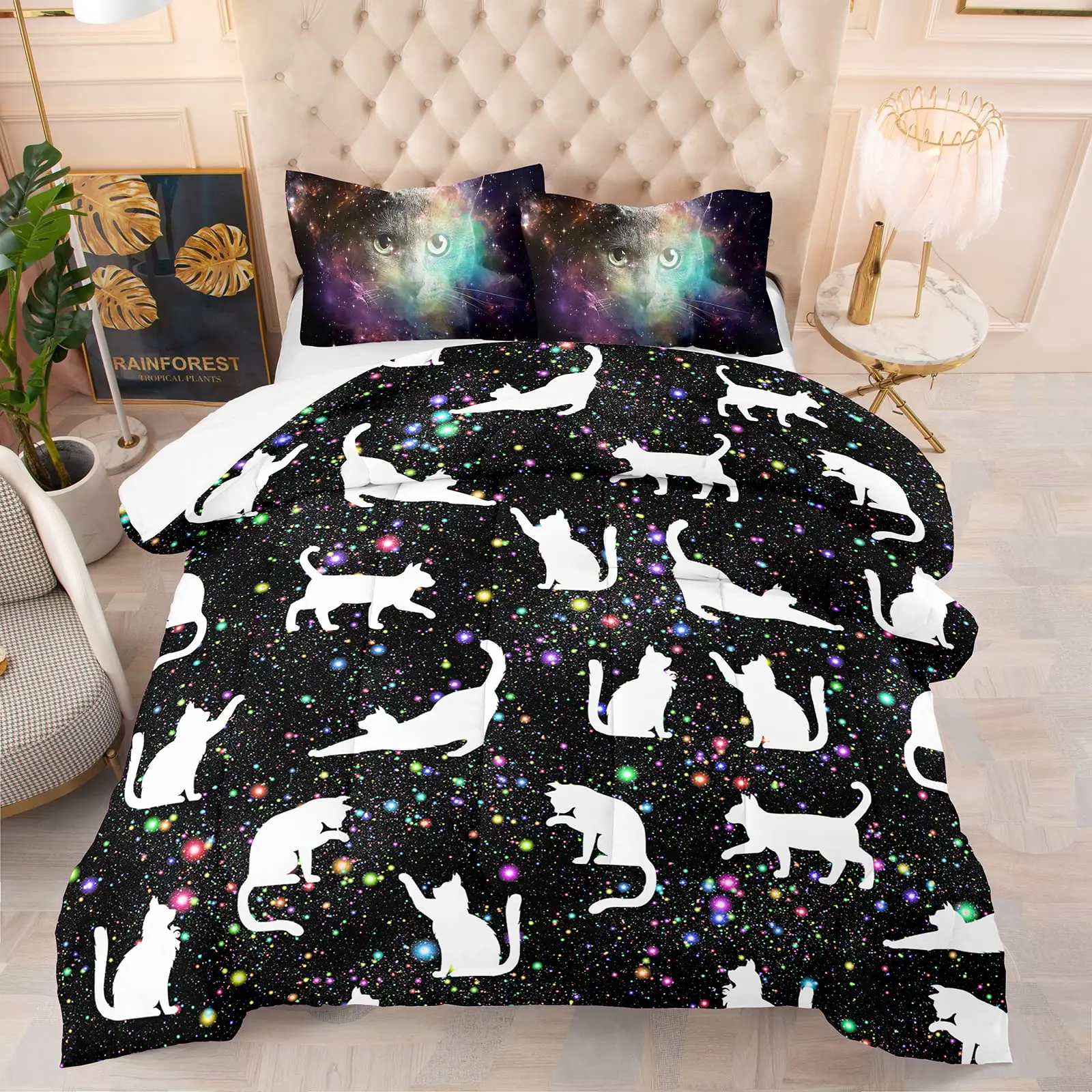 Imagem -02 - Conjunto de Cama Fofo para Meninos e Meninas Padrão Gato Preto Capa de Edredão Decorativa Decoração do Quarto King Size Consolador Pcs