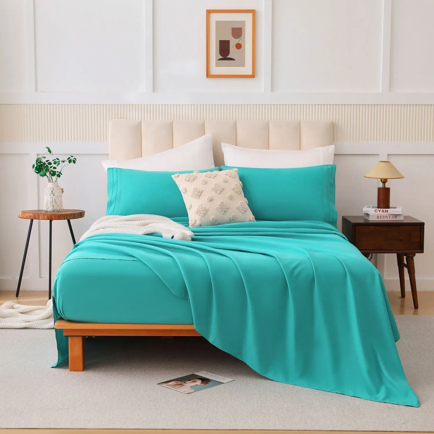 

Deep Pocket 4-Piece Bed Sheet Set Queen, Grass Green 100% Cotton Soft Breathable, All-Season Luxury Bedding Set​