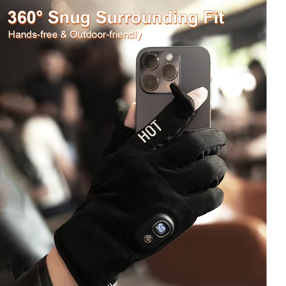 Winter Heated Gloves Unisex Waterproof Windproof Cold Gloves Snowboard Moto Ski Riding Driving Warm Touchscreen Zipper Gloves view 6