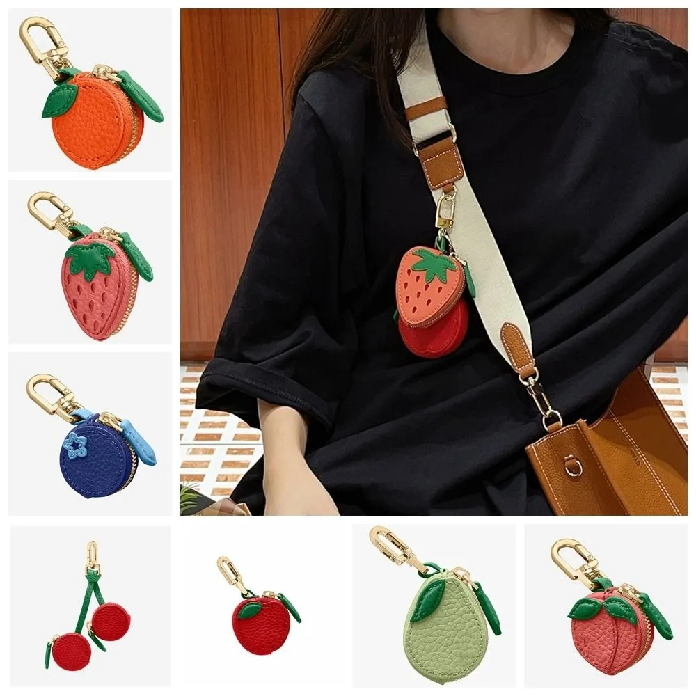 Portamonete A Forma Di Frutta Ciliegia Alla Moda Portachiavi Con Frutta Fragola Carino Portachiavi Con Cerniera Ciondolo In Pelle PU Da Donna-image