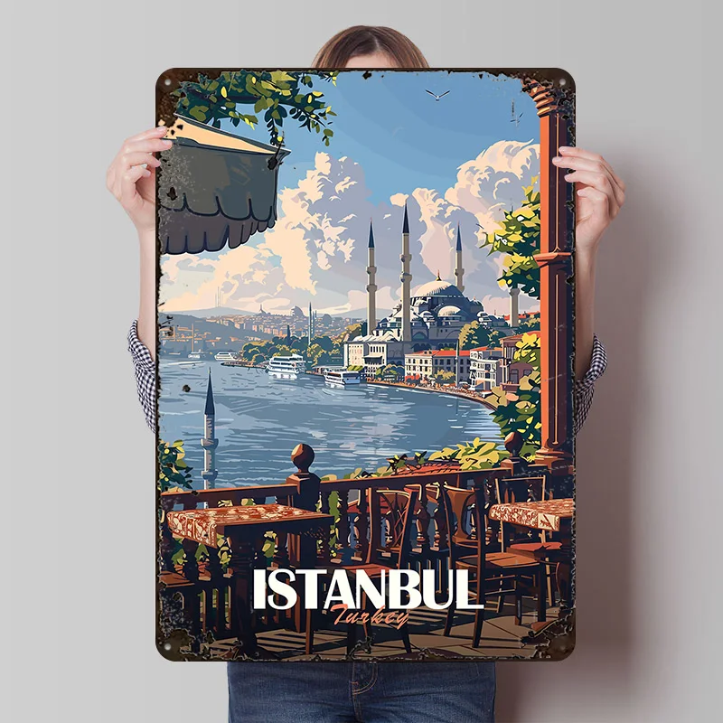 Istanbul Reise-Poster, personalisierte Wandkunst, Retro-Vintage-Metallschilder für Gaming-Raumdekoration, gemütliche, individuelle Plakette