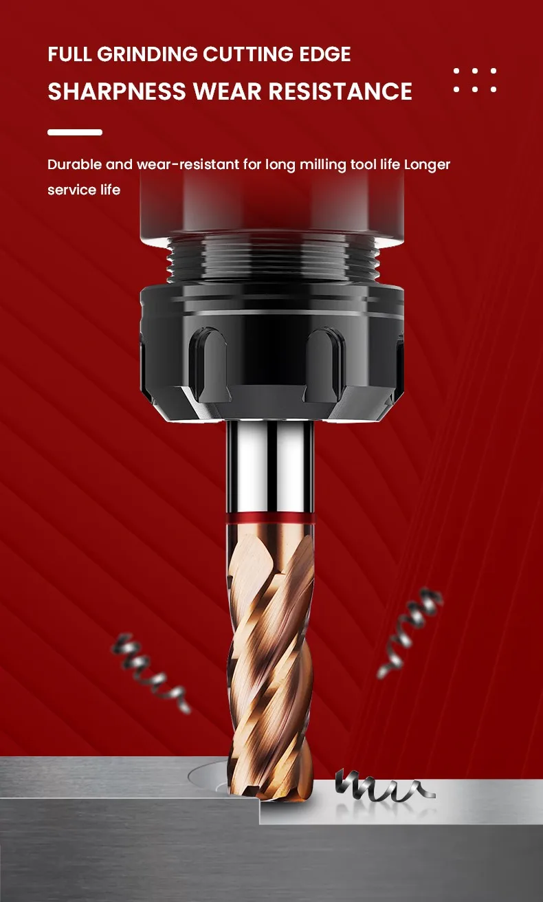 AZZKOR Hartmetall-Stahlfräser 4F Beschichtung CNC Mechanische Rundfräser Werkzeuge TGR-HRC55 – Detail 9