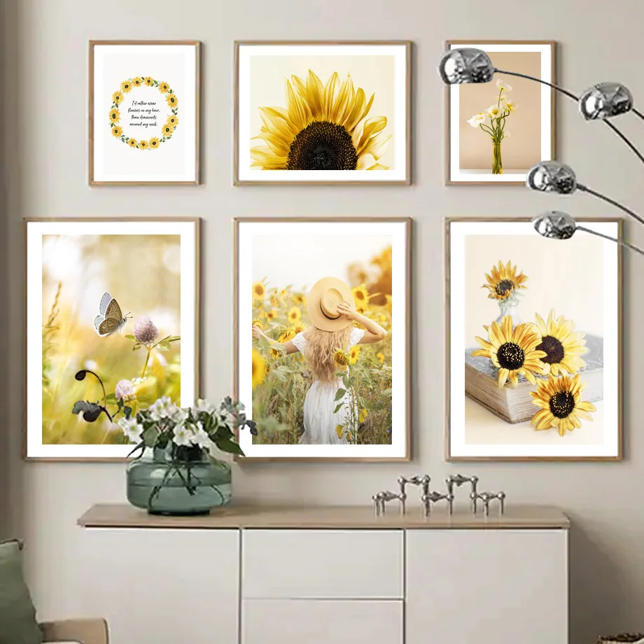 Flower Field Girl Sunflower Nordic Wall Art Aesthetics Print Canvas Painting Posters for Living Room Modern Home Decor