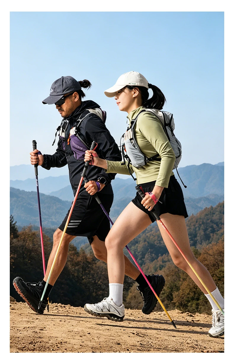 BISINNA 2 Stück Ultraleichte Trekkingstöcke mit Schnellverschluss, faltbare Wanderstöcke aus Kohlefaser, Trail-Running-Stöcke, Nordic-Walking-Stöcke – Detail 1