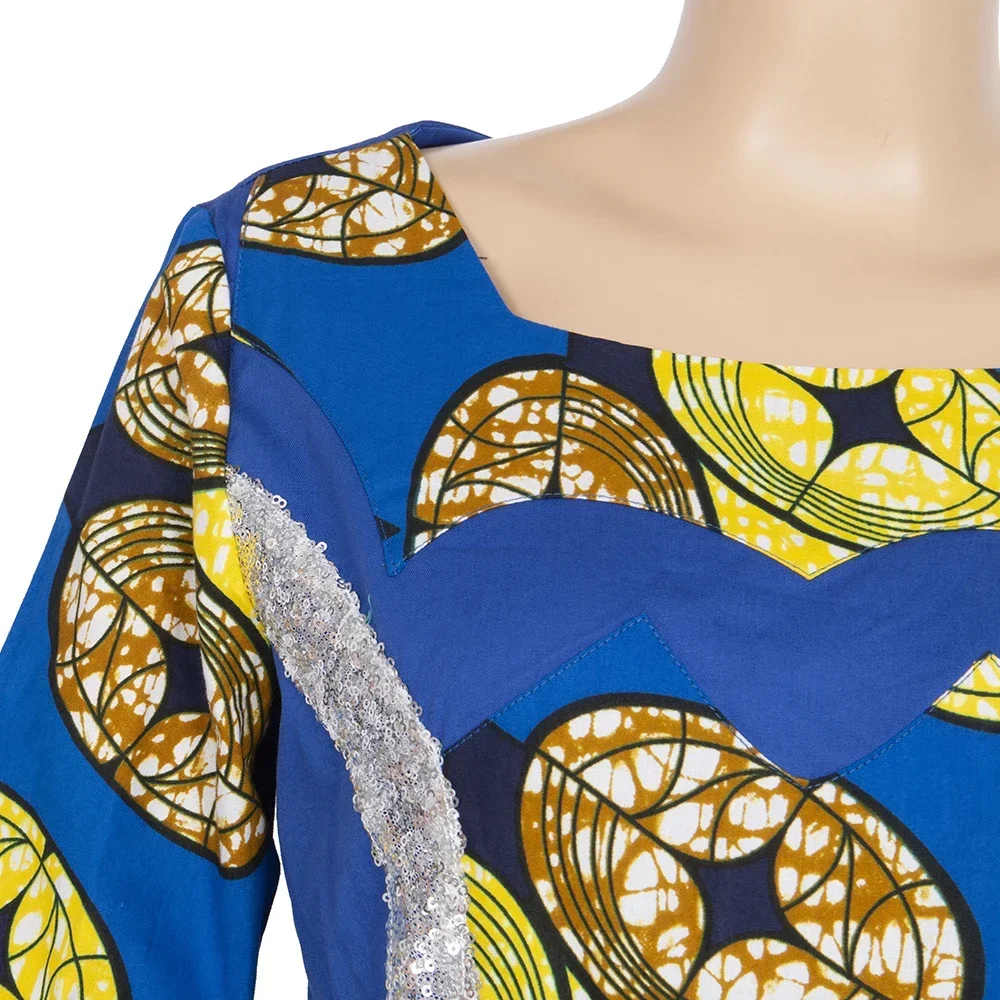 BintaRealWax African Dresses for Women Dashiki O-neck 2 Layers Long Skirt Clothing Pachwork Short Sleeve Party Dress WY7961