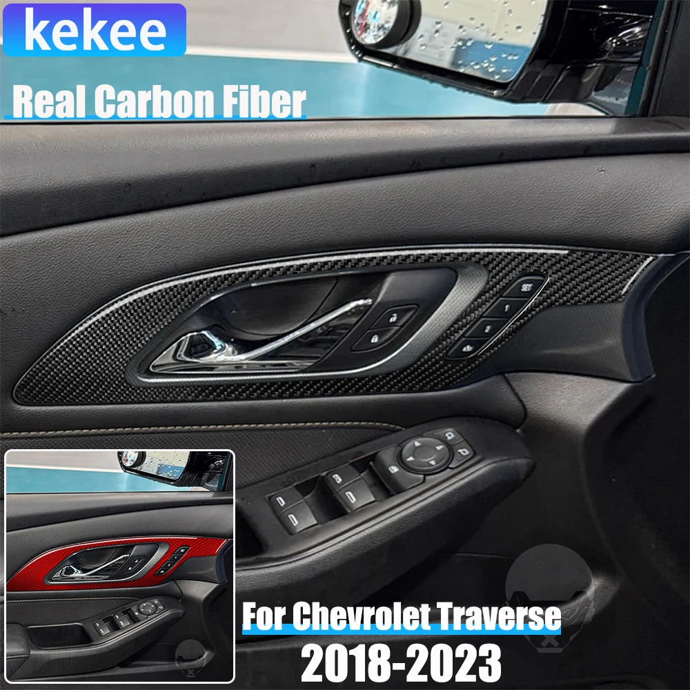

Автомобильные аксессуары из настоящего углеродного волокна, крышка ручки передней двери, мягкая наклейка для Chevrolet Traverse RS LT 2018 2019 2020 2021 2022 23