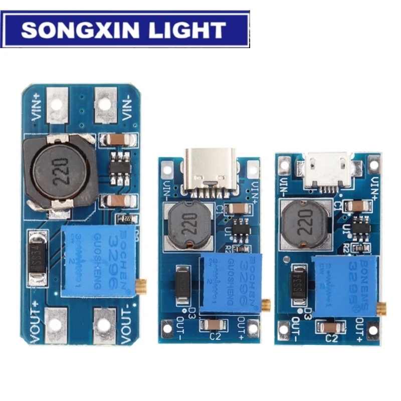 SX MT3608 Type-c/Micro USB 2A Max DC-DC Step Up Power Module Booster Power Module 3-5V to 5V/9V/12V/24V