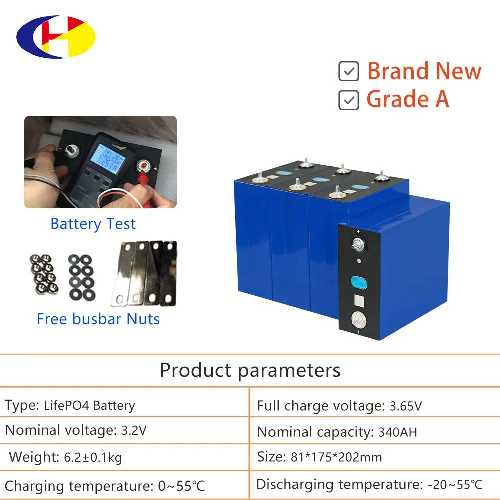 Gotion Grade A 3.2V 340Ah Lifepo4 Battery  6000 Cycles DIY 12V 24V Rechargeable Cell for RV EV Home Storage solar energy
