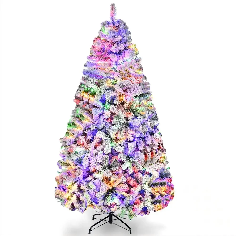 6ft Prelit Snow Flocked Artificial Christmas Tree 250 LED Lights Eco-friendly PVC Material Sturdy Metal Stand Festive Atmosphere