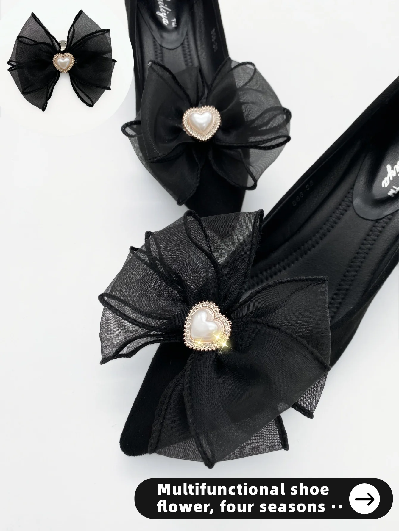 1 pair of new bride shoes white big bow women's shoe buckle DIY detachable daily all matching slimming satin shoes flower shoe c