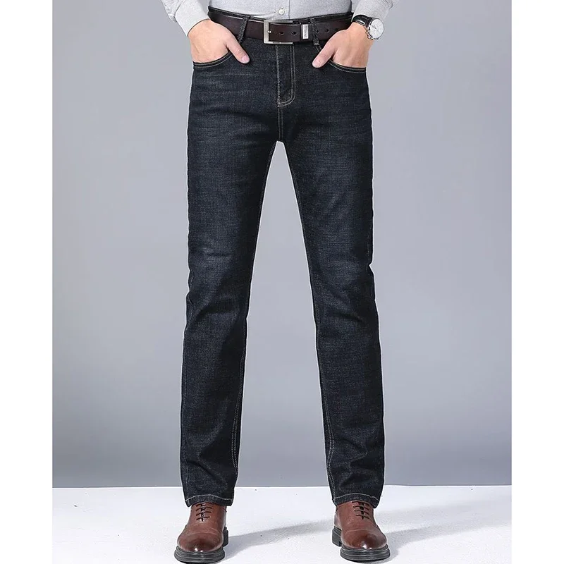 

Новые мужские весенне-осенние классические винтажные деловые повседневные джинсы, мужские свободные джинсовые брюки с прямыми штанинами, повседневные однотонные черные брюки