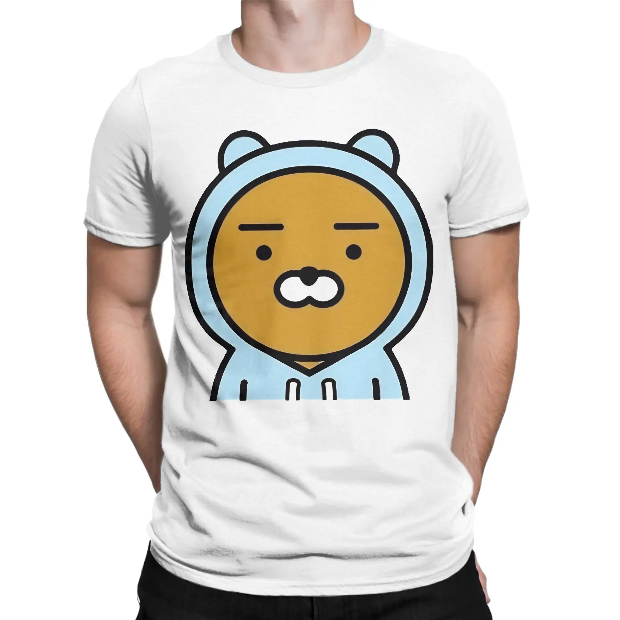 عارضة Kakao Friends ريان تي شيرت الرجال جولة الرقبة القطن تي شيرت قصير الأكمام تيز زائد حجم قمم