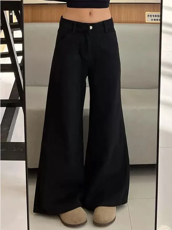 Pantaloni jeans a vita alta da donna larghi skinny neri gamba dritta autunno inverno stile Y2K