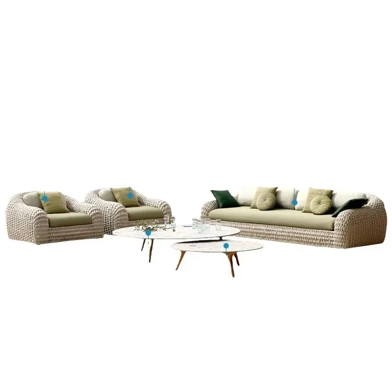 Outdoor rattan sofa combination open-air bed and breakfast villa hotel large flat floor living room courtyard leisure