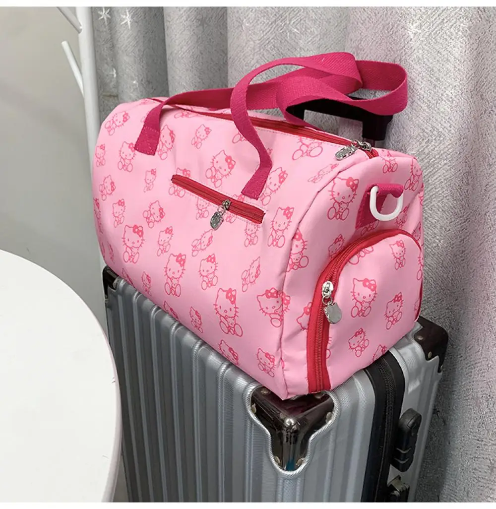 Kawaii Hello Kitty Travel Luggage Bag Sanrio Cartoon Student Fitness Bag Portable Storage Bag Lightweight Large Capacity Handbag