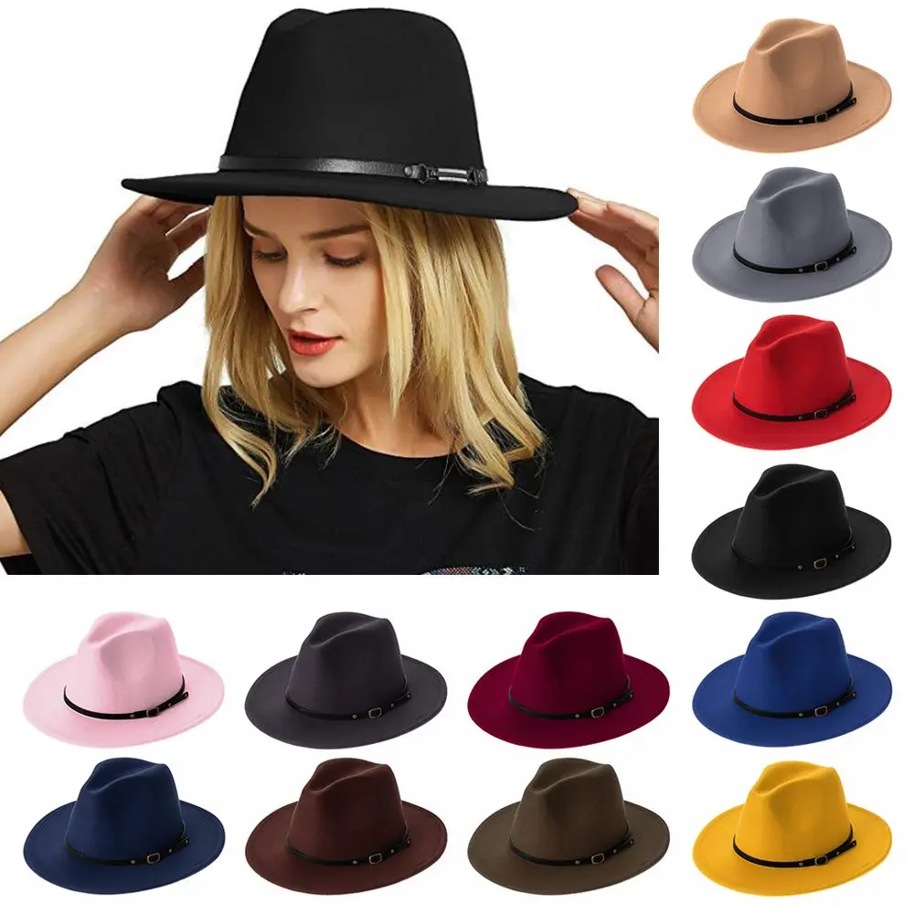Vintage with Belt Buckle Autumn Winter Outback Hat Panama Jazz Hat Felt Fedora Hats Cowboy Hat