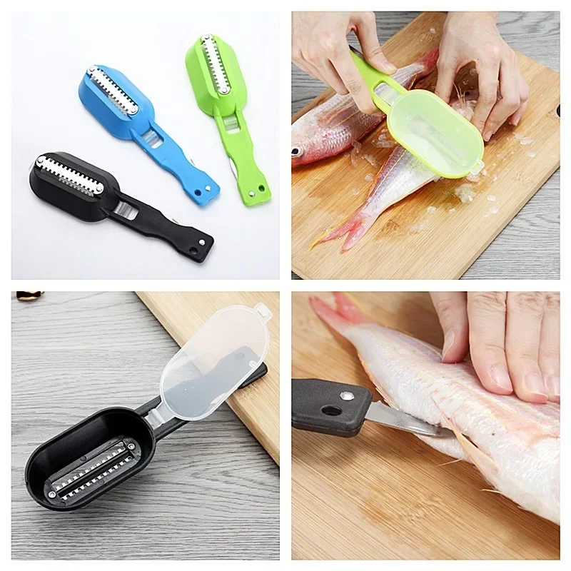 プラスチック製の釣り用スケールブラシ,魚の皮をこすり洗いするための一体型カッター,迅速な取り外し,スケーラー,スクレーパー,2 in 1
