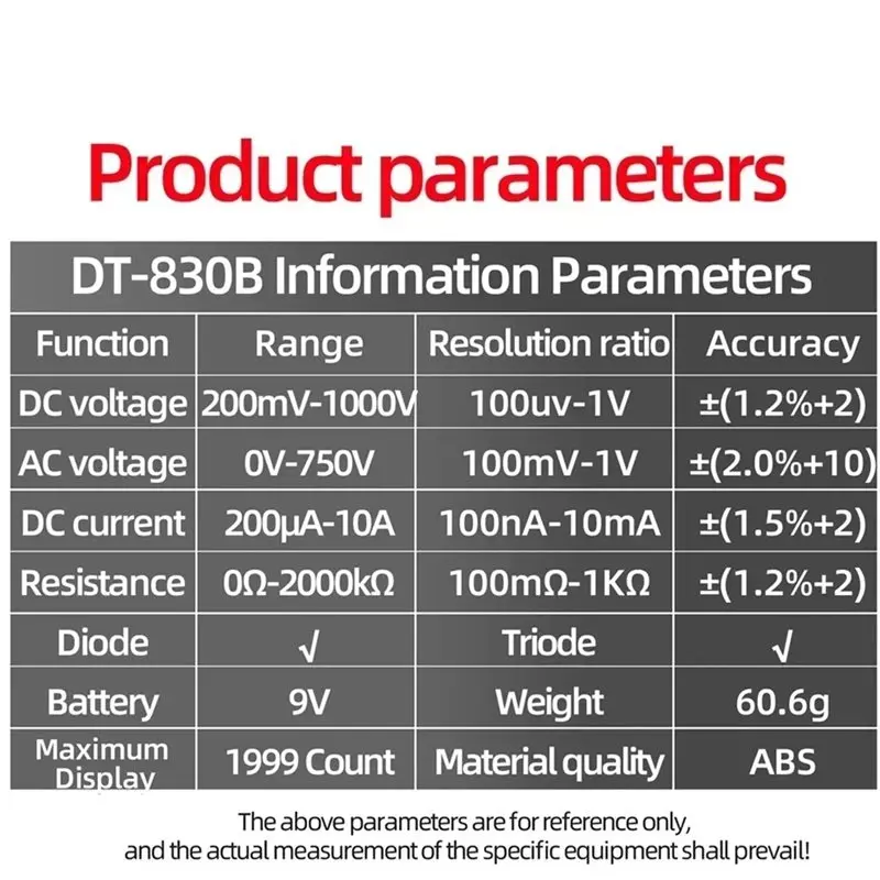 A19F-Professional Voltmeter Ammeter Handheld Digital Multimeter DT830B Ohm Tester Volt Amp Meter