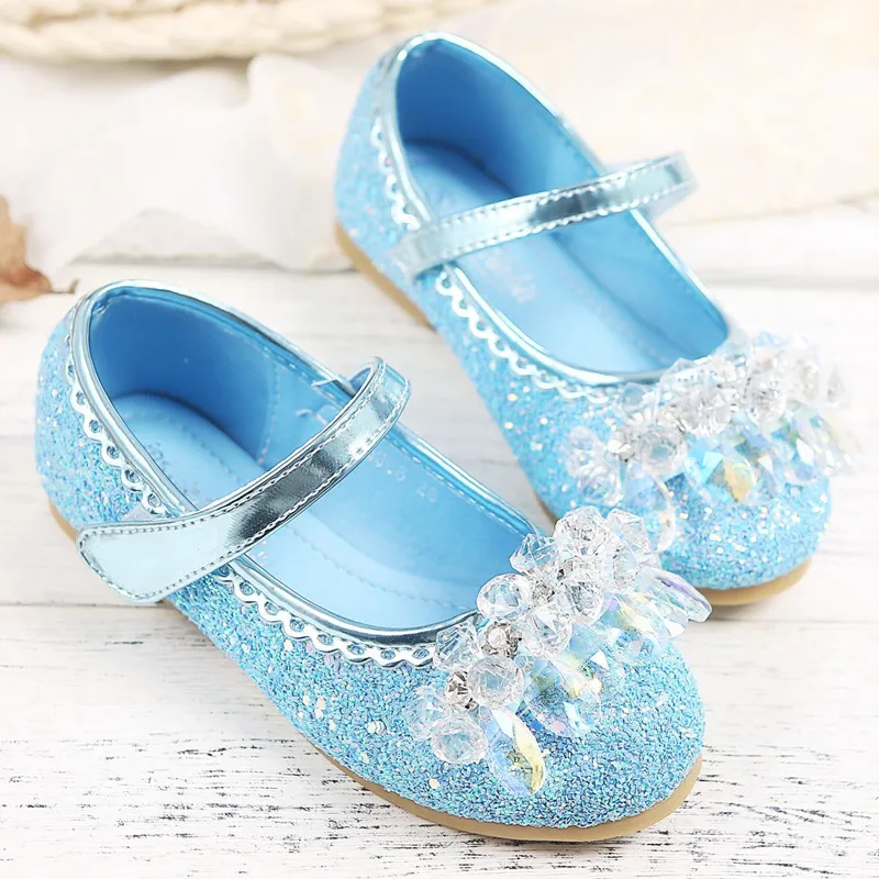 Girls Leather Shoes New Spring and Autumn Children's Single Shoes Flower Girl Fashion Kids Show Dance Princess Crystal Shoes