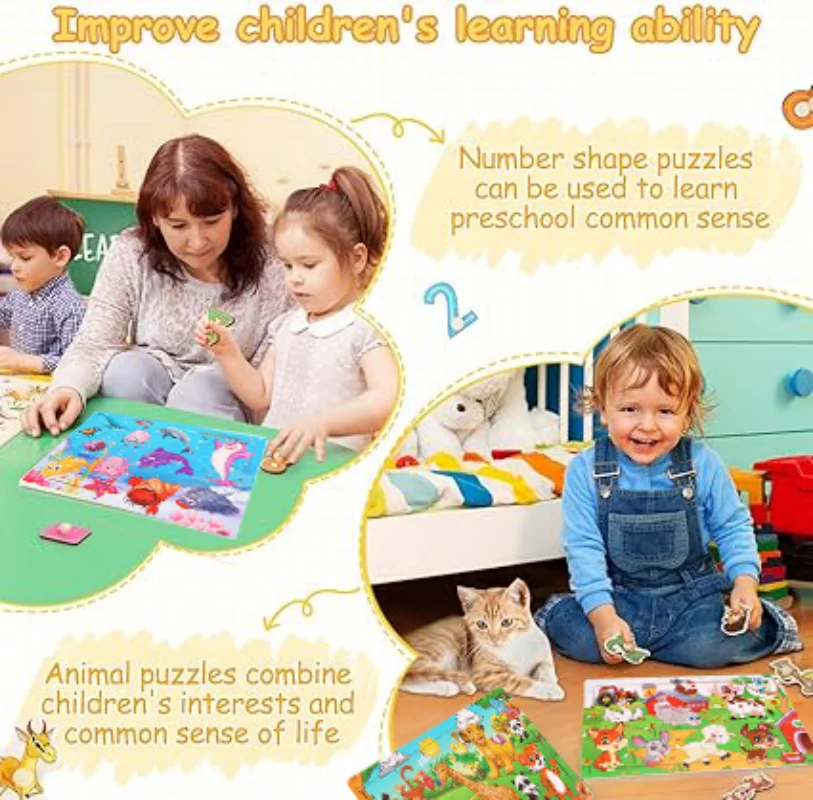 Économie 30 pièces Montessori 3D Puzzle dessin animé Animal en bois Puzzle jeu de société jouets éducatifs pour enfants âgés 3 cadeaux