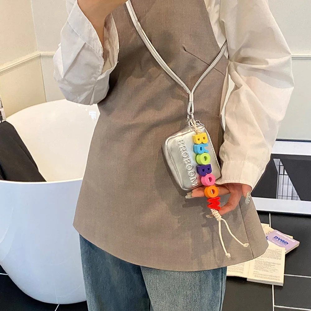 다기능 소형 사각 지갑 심플한 PU 가죽 크로스바디 이어폰 가방 단일 숄더 내구성 있는 홀터넥 동전 지갑