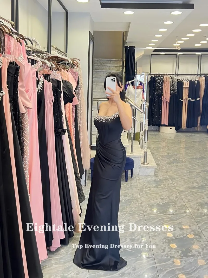 ชุดราตรีแบบอาหรับ Eightale คอวี ประดับลูกปัด จับจีบ ทรงเมอร์เมด ผ้าซาติน ยาวกรอมพื้น เซ็กซี่ ตัดเย็บตามสั่ง สำหรับงานพรอม งานปาร์ตี้ และงานแต่งงาน