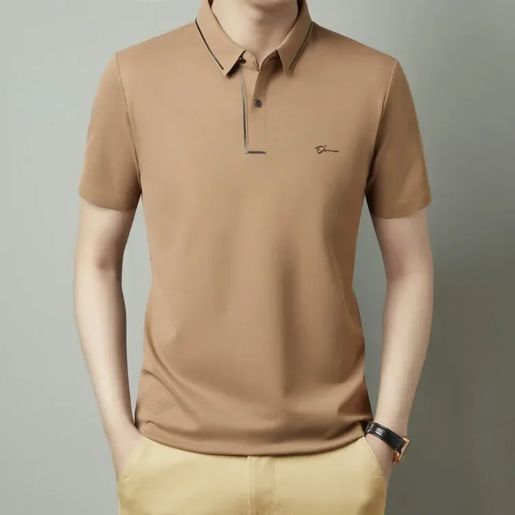 Neues Herren-Poloshirt Nahtlos Premium Luxuriöser Cooler Stoff Business Casual Golf Slim Fit Bluse Kragen T-Shirt – Detail 16