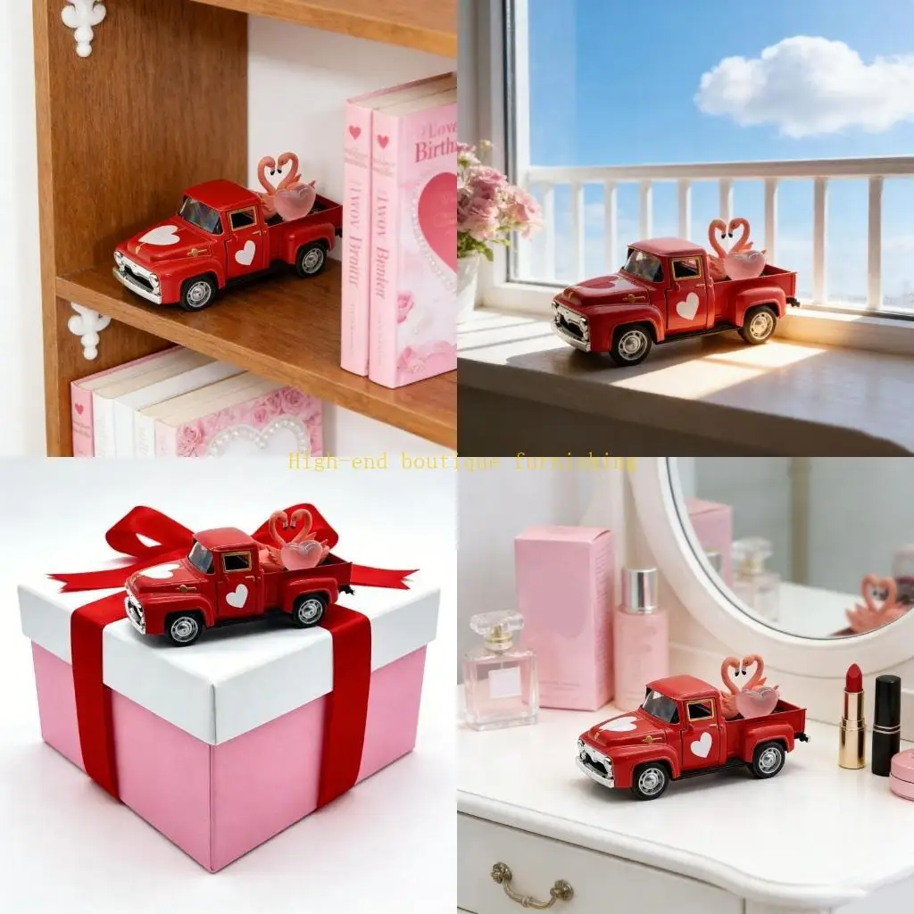 L9NB Valentine's Days Heart-Shaped Decorations, Pickup Truck Die-Made Models Decorations