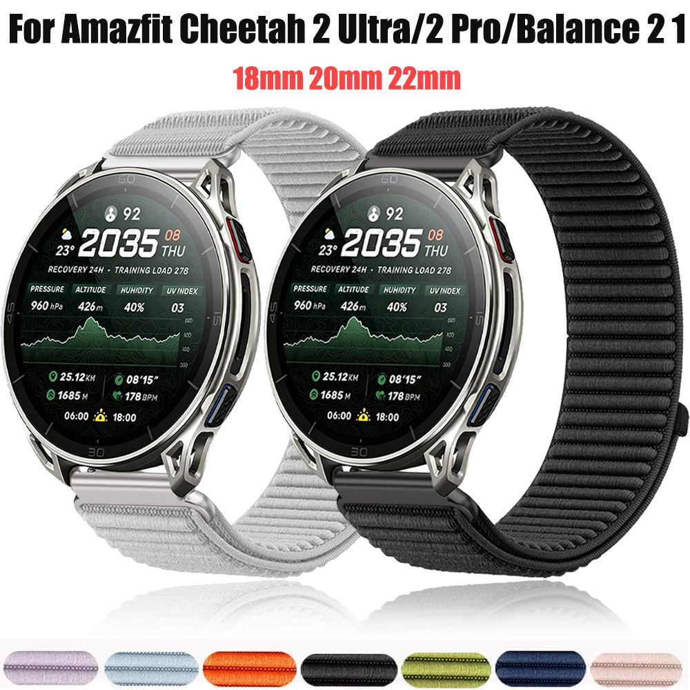 18mm 20mm 22mm Nylon Strap for Amazfit Cheetah 2 Ultra/2 Pro/Active Max 3 Breathable Wristband Garmin Forerunner 170 70/Venu 4/3