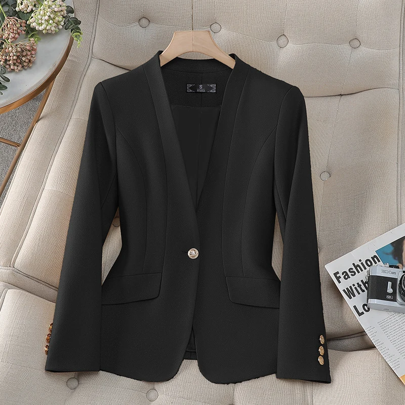 Petite women's blazer2025New Spring and Autumn Slim-Fit Elegant Casual High-End Collarless Blazer