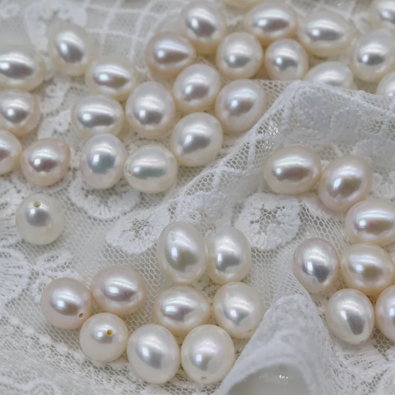 Premium Strong Light Rice Beads 9-10mm Pearl Rice Grain Shape Elliptical Full Hole Manufacturer Direct Sales Wholesale