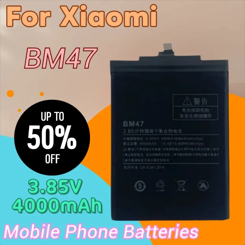 

Совершенно новый высококачественный сменный аккумулятор для мобильного телефона 3,85 В, 4000 мАч BM47 для Xiaomi Hongmi Redmi 3X 4X 3Pro 3 Pro 3S
