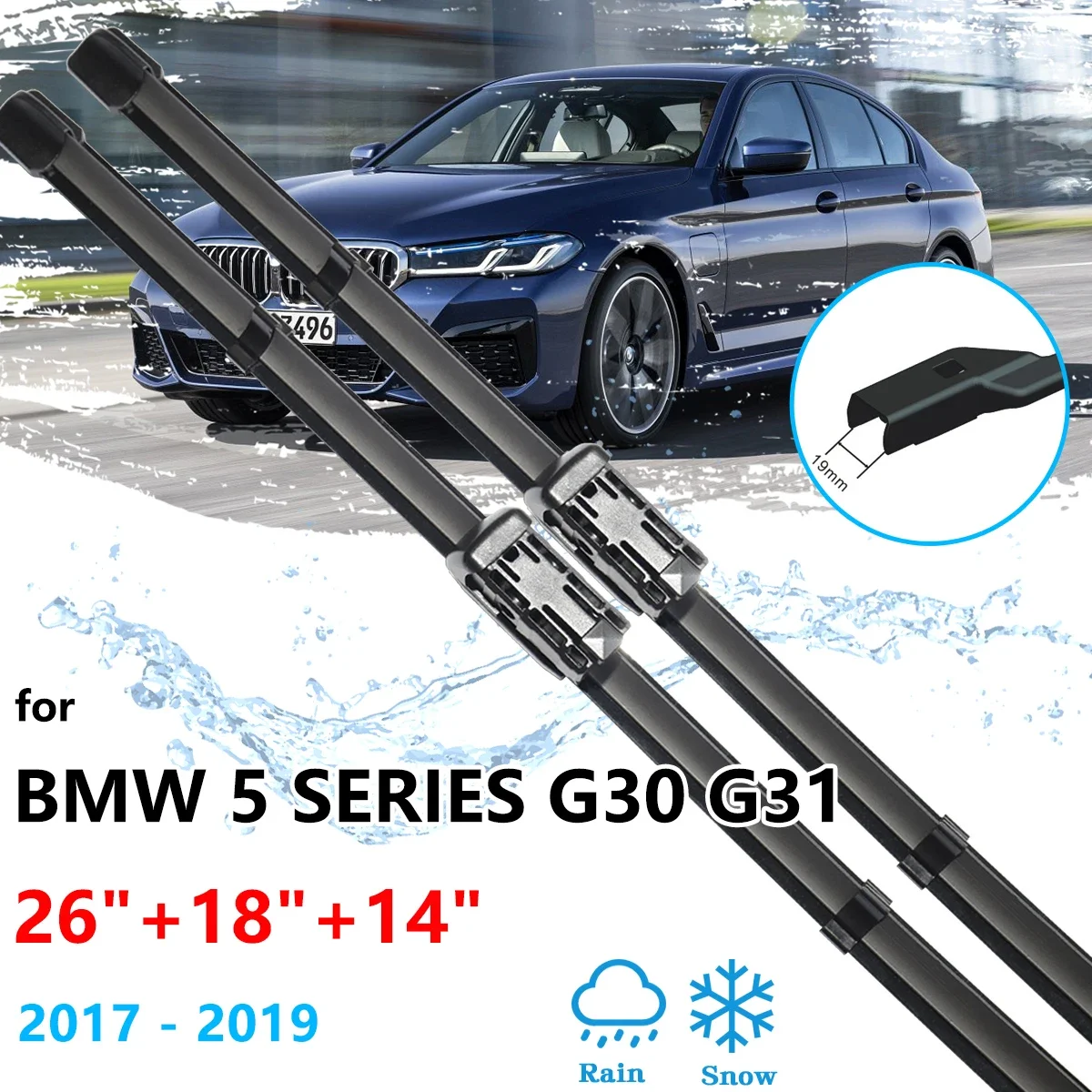 

3x For BMW 5 Series G30 G31 2017~2019 520i 523i 528i 530i 535i 550i Front Rear Wiper Blades Window Windshield Windscreen Brushes